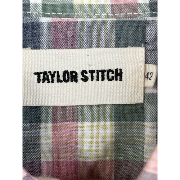 Taylor Stitch Plaid Organic Cotton Shirt Mens 42 Large Blue Rose Green Button Up - Picture 5 of 14